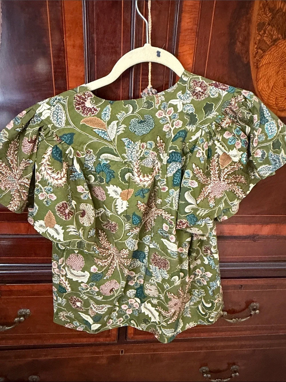 Ulla Johnson NWT 00 Green Floral Puff Sleeve Top